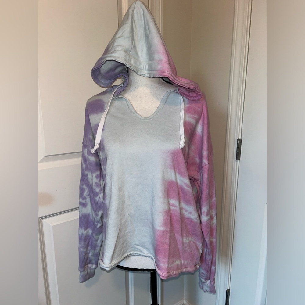 Pink and blue tie dye vneck hoodie